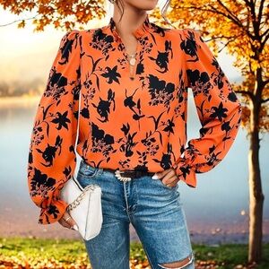 Floral Print Ruffle Sleeve Blouse